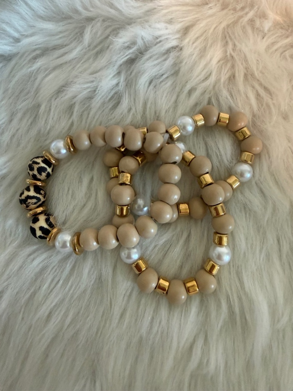 Maurices Leopard Print & Pearl 3-Piece Stretch Bracelet; New